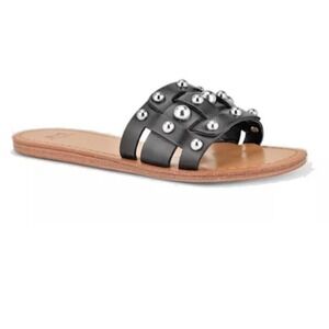 Marc Fisher Women's 9 Pava‎ Black Silver Studded Slide Sandals Flats Leather